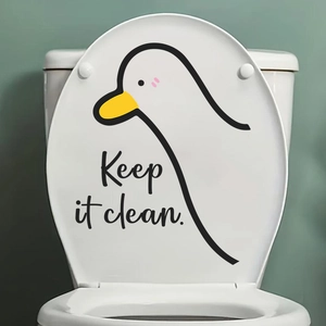 Cartoon duck toilet lid sticker with Keep It Clean slogan made of waterproof PVC material