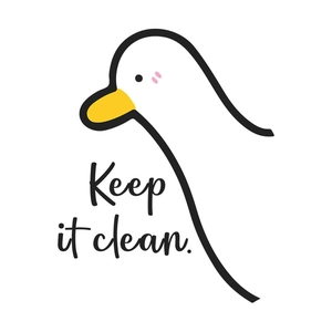 Minimalist cartoon duck toilet seat sticker with Keep it clean text on white background