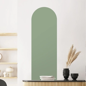 Modern sage green arch wall sticker in minimalist living room with Morandi geometric style