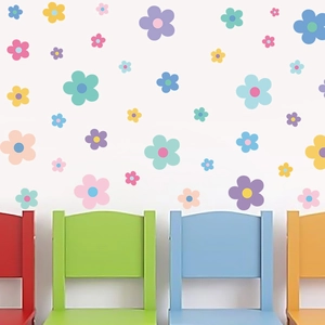 Boho daisy wall decals in multiple colors for classroom and nursery room wall decoration