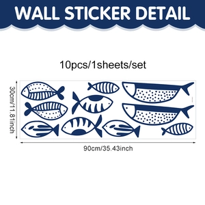 Stickers muraux poissons bleus lot de 10 imperméables en PVC pour décoration de bain
