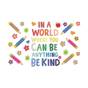Colorful Be Kind wall decal with pencils and flowers for school classroom decor