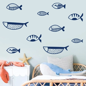 Stickers Muraux Animaux Marins Banc Poissons Bleu Imperméable PVC Décoration Maison Pour Salle Bain Chambre Enfant Stickers