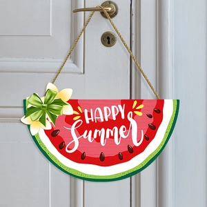 Plaque Suspendue en Bois Pastèque d'Été Welcome Happy Summer Décoration Murale en Bois de Peuplier pour Fête à la Plage Maison Jardin