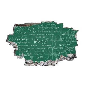 3D wall decal with mathematical formulas and cracked wall effect for classroom decoration