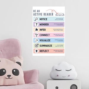 Poster educativo Be An Active Reader per camera dei bambini con colori tenui macaron