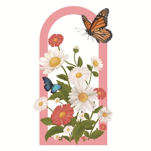 Boho arch wall sticker with floral daisies and butterflies for living room wall decor