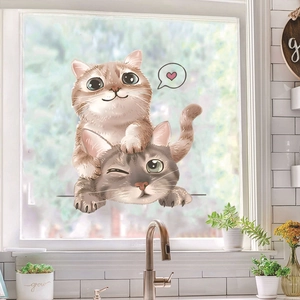 Cute cartoon cats PVC sticker for toilet lid and bathroom window decoration