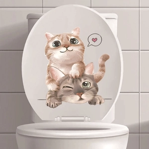 Cute cartoon cats toilet lid sticker with orange and grey striped kittens and heart decor