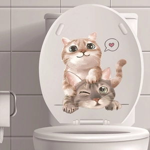 Cute Cartoon Cat Elephant Toilet Lid Sticker Waterproof PVC Animal Wall Decal For Bathroom Home Window Toilet Decoration
