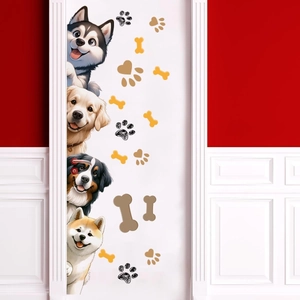 Cartoon dog wall stickers featuring husky and golden retriever for kids room decor