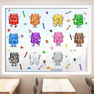 Educational colorful cartoon backpack wall stickers for kids learning colors on windows