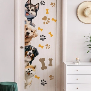 Cartoon Dog Wall Sticker Peeking Husky Golden Retriever Shiba Inu PVC Waterproof Door Decal For Kids Nursery Room Decor