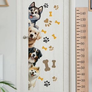 Cartoon dog wall decals featuring husky and golden retriever for kids nursery door decor