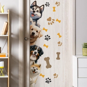 Cartoon dog wall stickers with husky and shiba inu patterns for kids playroom and bedroom