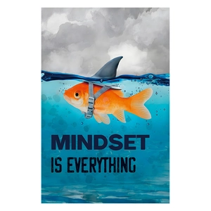 Modern mindset is everything goldfish wall sticker with shark fin for office decor