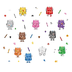 Educational wall stickers with colorful cartoon backpacks and English color words for kids