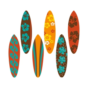 Lot de 6 stickers muraux planches de surf tropicales avec fleurs d'hibiscus pour été