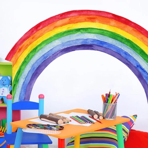 Grande adesivo murale arcobaleno acquerello per cameretta stile bohémien PVC