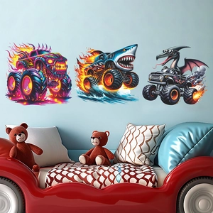 Cartoon monster truck and dinosaur PVC wall stickers for kids' bedroom and nursery decor