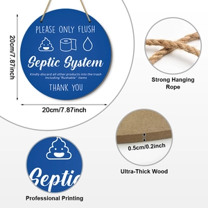 Moderno cartello per bagno in legno blu da 20cm con corda di canapa da appendere