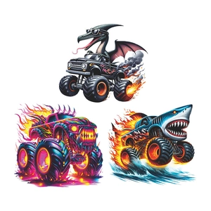 Self-adhesive cartoon dinosaur monster truck wall stickers for boys bedroom and playroom