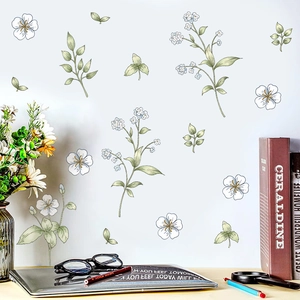 Summer fresh green plant and floral wall stickers for minimalist home bedroom decor