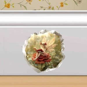 3D fairy reading in red roses wall sticker with cracked effect for home decor