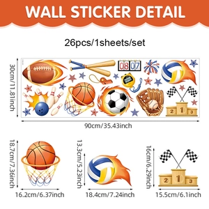 Set aus 26 Sport-Wandstickern mit Fußball und Basketball für das Kinderzimmer