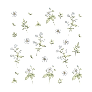 Watercolor floral wall stickers with fresh green leaves and blue flowers for home decor