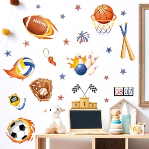 Selbstklebende Sport-Wandstickerset mit Fußball und Basketball für Kinderzimmer Deko