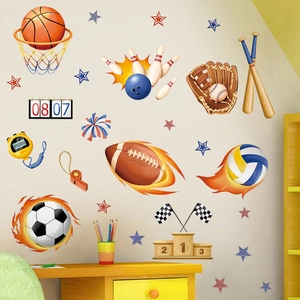 Sport Thema Wandaufkleber Für Kinderzimmer PVC Basketball Fußball Baseball Wandtattoos Für Schlafzimmer Deko