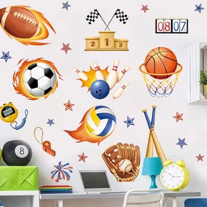 Kinder Wandsticker mit Fußball, Basketball und Baseball für die Sportzimmer-Dekoration