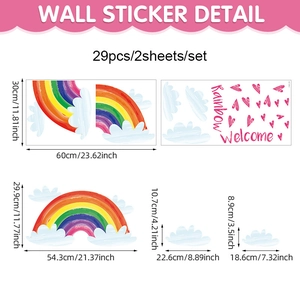 Watercolor bohemian rainbow wall sticker set with hearts and clouds for kids' room decoration
