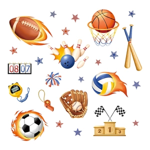 Sport-Wandaufkleber für Kinderzimmer mit Fußball Basketball und Baseball Elementen