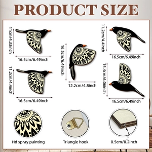 5-piece wooden flying birds wall art set with detailed geometric patterns for home decor