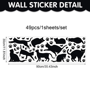 Set of 49 black cat and butterfly wall stickers for kids room 30x90cm PVC decals