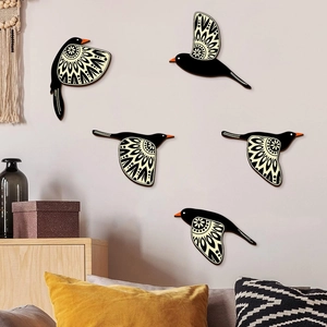 5-piece wooden flying birds wall art set with mandala patterns for rustic home decor