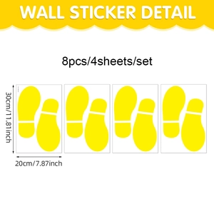 Lot de 8 stickers de sol pieds jaunes pour maternelle, décalcomanies PVC auto-adhésives