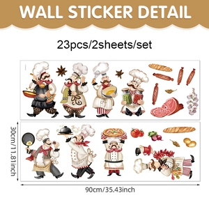 23pcs Modern PVC Kitchen Wall Stickers Featuring Cartoon Chefs and Food Designs for Decor
