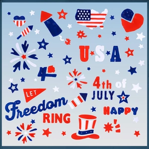 Mise à plat d'autocollants PVC pour l'Indépendance des USA avec drapeaux et étoiles