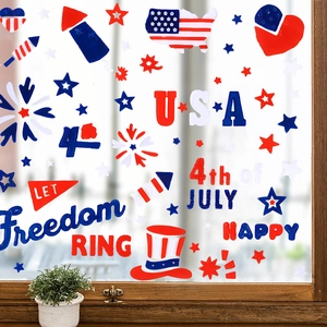 Stickers de fenêtre du Jour de l'Indépendance avec drapeaux USA et étoiles sur vitre