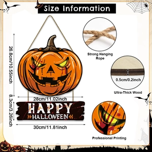 Dimensions détaillées de la plaque en bois citrouille Halloween avec message festif