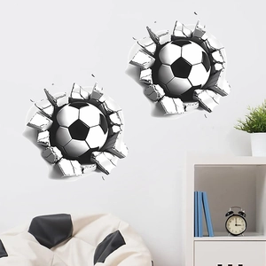 3D Football Broken Wall Sticker PVC Removable Football Wall Decal For Bedroom Living Room Sports Fans Home Decoration