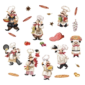 Cartoon chef and food wall stickers set for modern kitchen and fridge decoration