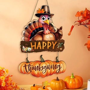 Thanksgiving Turkey Pumpkin Wooden Hanging Sign Autumn Harvest Wall Decor Happy Thanksgiving Welcome Door Hanger Home Ornament