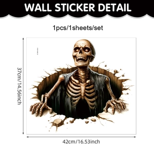 Detailed dimension drawing of 3D Halloween wall sticker featuring a realistic skull