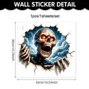Detailed view of 3D Halloween wall sticker featuring a skeleton with orange eyes