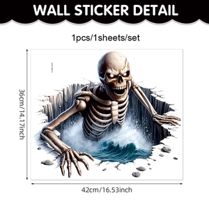 3D Halloween wall sticker showing a skull rising from waves with 42x36cm dimensions