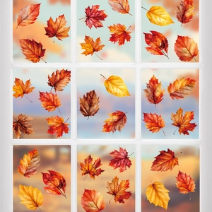 Autumn Maple Leaves Pumpkin Thanksgiving Window Clings Static PVC Stickers Fall Harvest Decorative Glass Door Decals For Home
